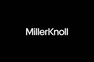 MillerKnoll logo white on a black background